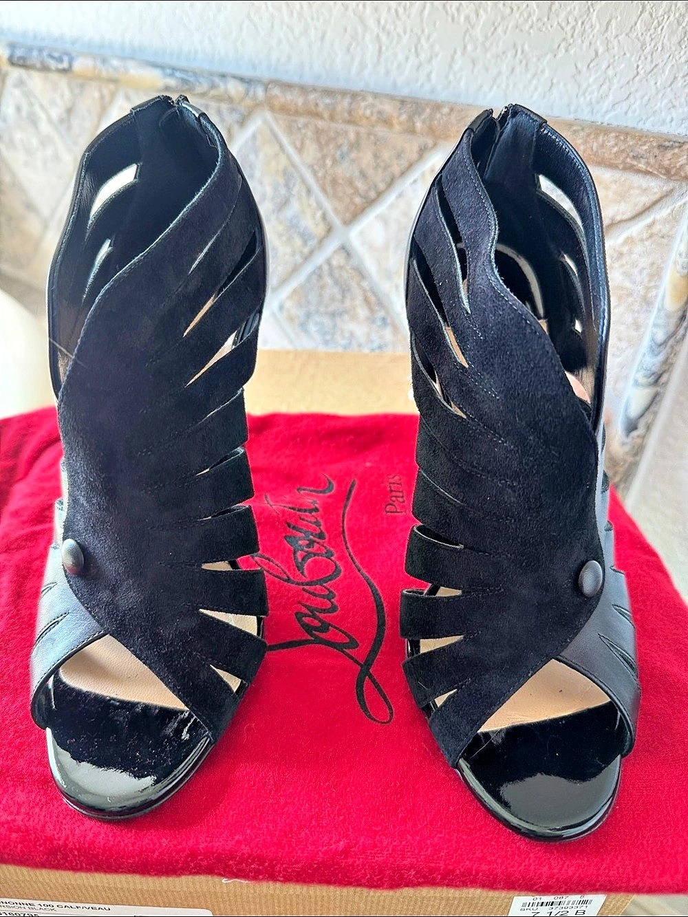 Christian Louboutin Toot Mignonne 100 Calf Black & Red Heels US 7.5